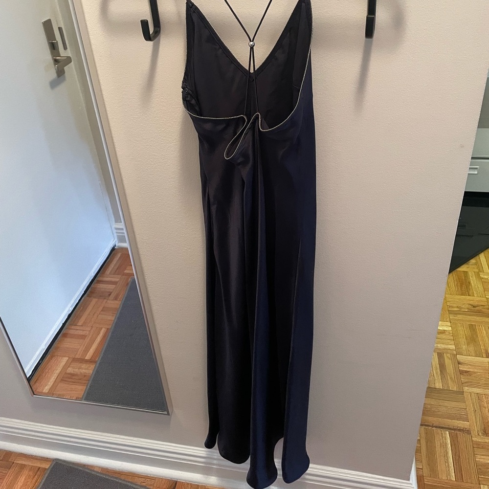 Navy blue silk slip dress